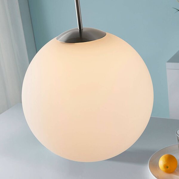 Lindby függőlámpa Marike, Ø 35 cm, fehér, üveg, gömb, E27, dimmelhető, Fehér / opál, Nappali / Étkező, Üveg, Modern
