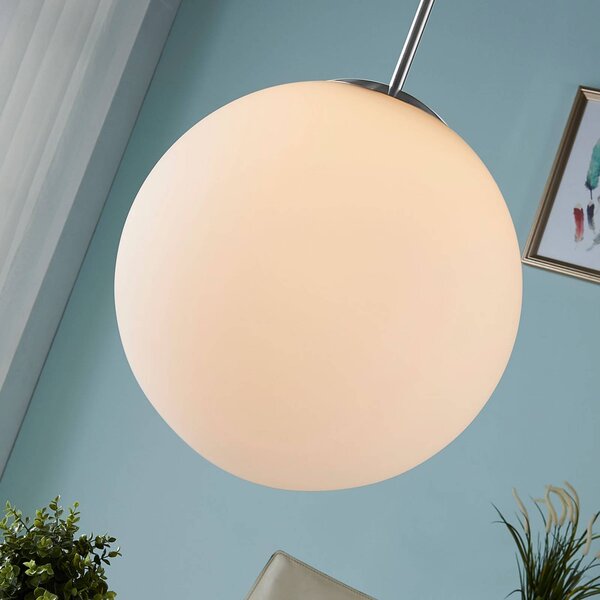 Lindby függőlámpa Marike, Ø 35 cm, fehér, üveg, gömb, E27, dimmelhető, Fehér / opál, Nappali / Étkező, Üveg, Modern