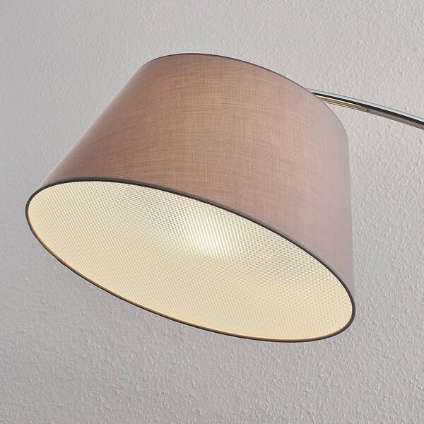 Lucande állólámpa Evelyna, szürke/fekete, fém, 192cm, Alu / szürke / cink, Hálószoba, Textil / szövet / selyem, Modern