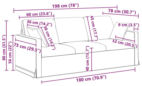 VidaXL Kanapé Szett 2 pcs Rózsaszín 198 x 78 x 80 cm Bársony