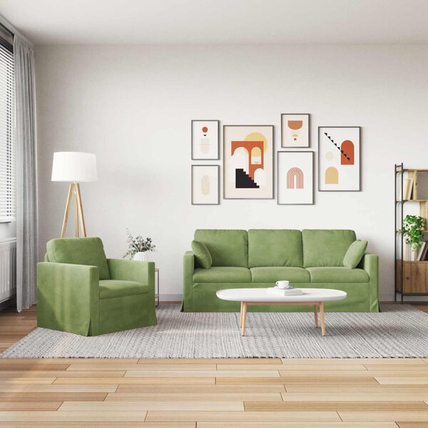 VidaXL Kanapé Szett 2 pcs Világos zöld 198 x 78 x 80 cm Bársony