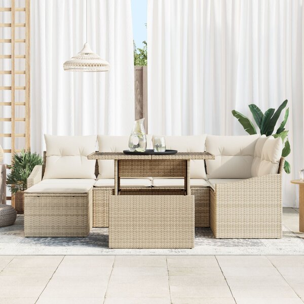 Kerti Kanapé Szett párnával tárolóval 7 pcs Beige és krém