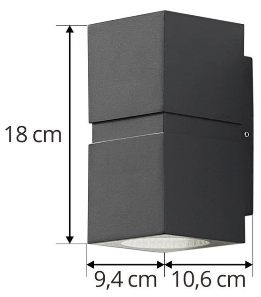 Lucande Sötétszürke LED kültéri fali lámpa Gabriela, 2-lámpás., Alu / szürke / cink, Alumínium, Modern