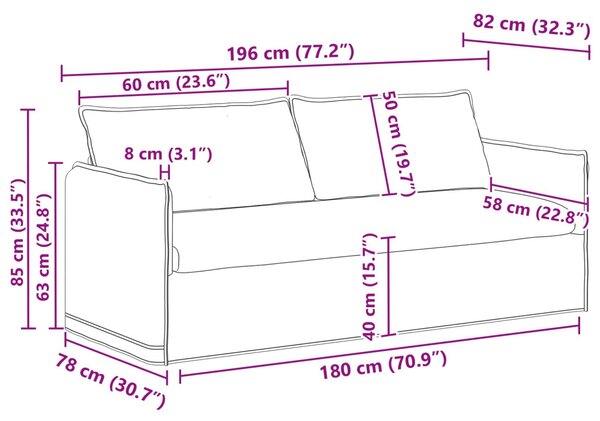 VidaXL Kanapé Szett 2 pcs Világosszürke 196 x 82 x 85 cm Szövet