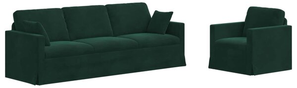 VidaXL Kanapé Szett 2 pcs Sötétzöld 228 x 78 x 80 cm Bársony
