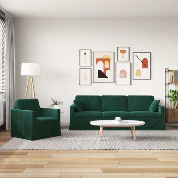 VidaXL Kanapé Szett 2 pcs Sötétzöld 228 x 78 x 80 cm Bársony