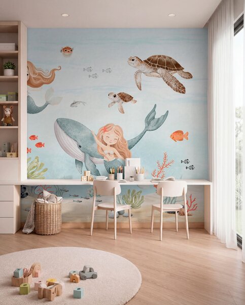 Fotótapéta Víz alatti világ sellőkkel és halakkal, Gyerek fotótapéta, w04166 : Uwalls.hu