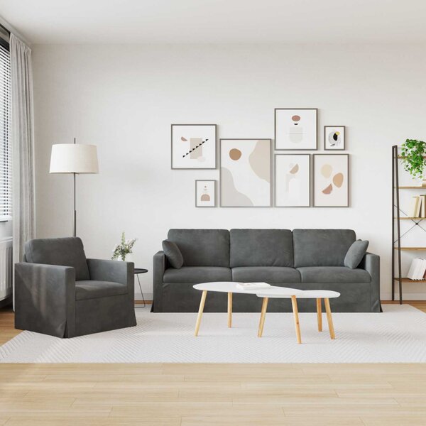 VidaXL Kanapé Szett 2 pcs Sötétszürke 228 x 78 x 80 cm Bársony