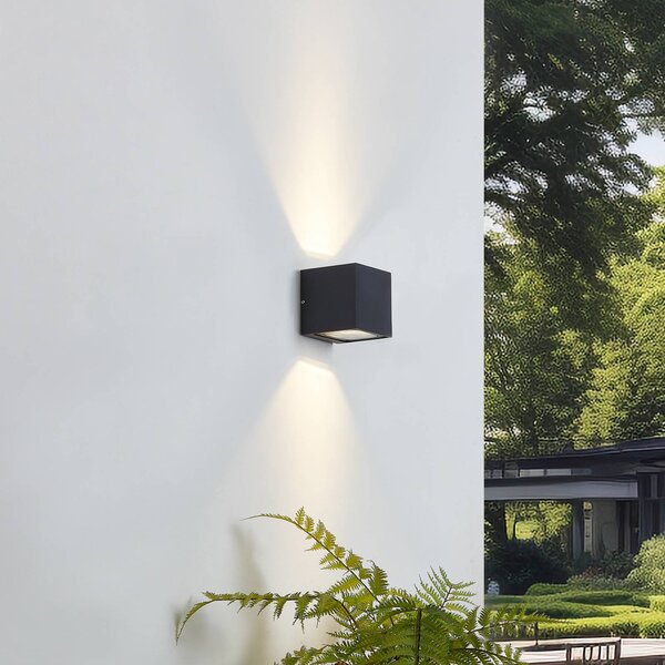 Lucande LED kültéri fali világítás Merjem, 10 cm, fel/le, IP54, Alu / szürke / cink, Alumínium, Modern