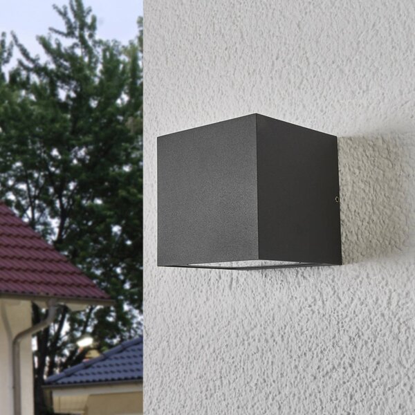 Lucande LED kültéri fali világítás Merjem, 10 cm, fel/le, IP54, Alu / szürke / cink, Alumínium, Modern