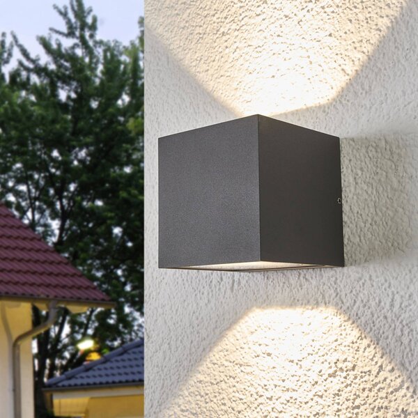 Lucande LED kültéri fali világítás Merjem, 10 cm, fel/le, IP54, Alu / szürke / cink, Alumínium, Modern