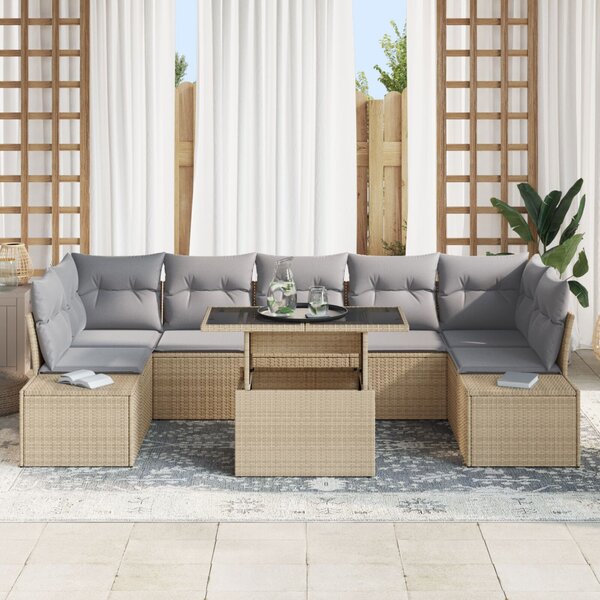 Kerti Kanapé Szett párnával 8 pcs Beige és Világosszürke
