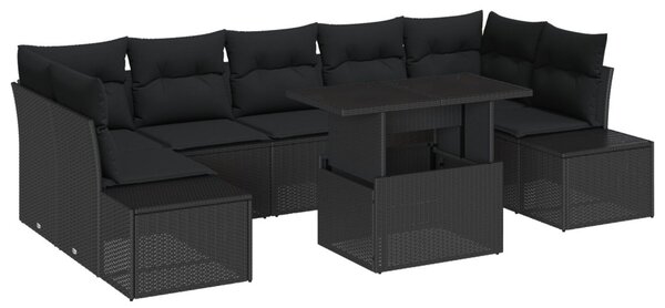 Kerti Kanapé Szett 8 pcs Fekete Poli rattan és porfestett acél