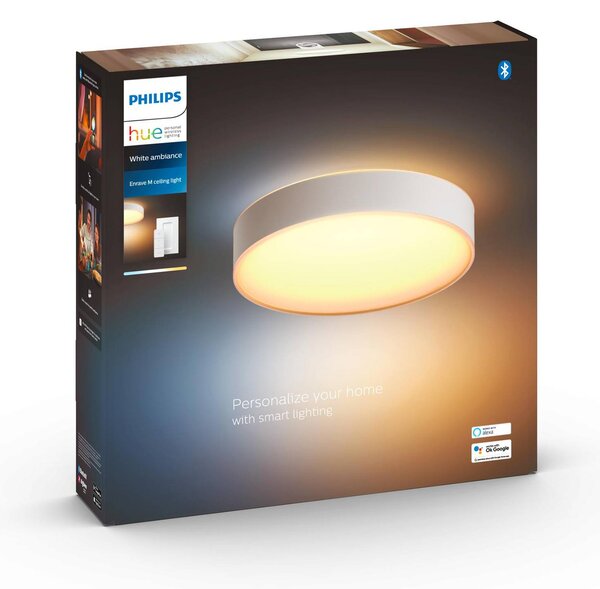 Philips Hue Enrave LED mennyezeti lámpa 38,1cm fehér, dimmelhető, Fehér / opál, Nappali / Étkező, fém, Modern