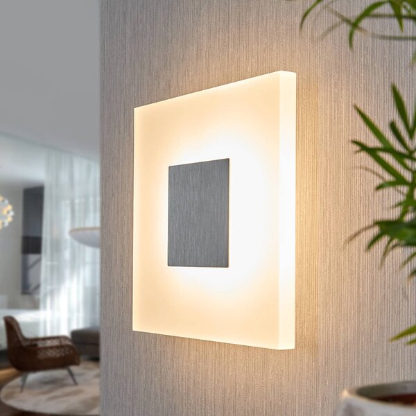 Lucande LED fali lámpa Berlind, 26 cm, fehér, üveg, fém, Fehér / opál, Nappali / Étkező, Műanyag, Modern