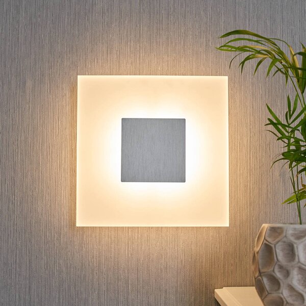 Lucande LED fali lámpa Berlind, 26 cm, fehér, üveg, fém, Fehér / opál, Nappali / Étkező, Műanyag, Modern
