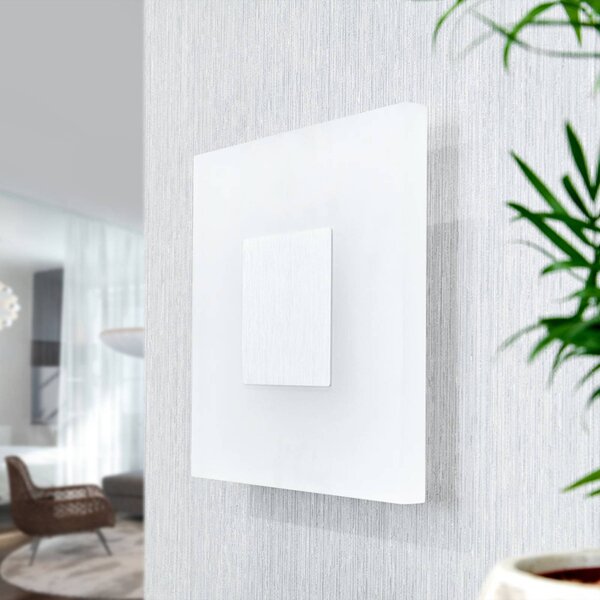 Lucande LED fali lámpa Berlind, 26 cm, fehér, üveg, fém, Fehér / opál, Nappali / Étkező, Műanyag, Modern
