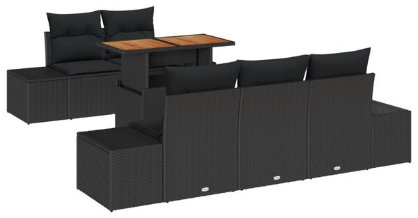 Kerti Kanapé Szett tárolóval 6 pcs Fekete Poli rattan
