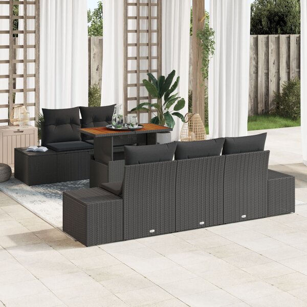 Kerti Kanapé Szett tárolóval 6 pcs Fekete Poli rattan
