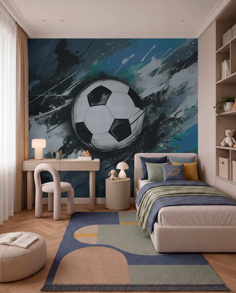 Fotótapéta Focilabda elmosódott graffitivel a háttérben, Fotótapéta tini szoba, Fotótapéta tini szoba futball, w04467v1 : Uwalls.hu