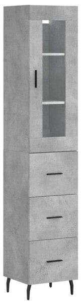 Modern Magas Szekrény - Beton Szürke - 34,5x34x180 cm