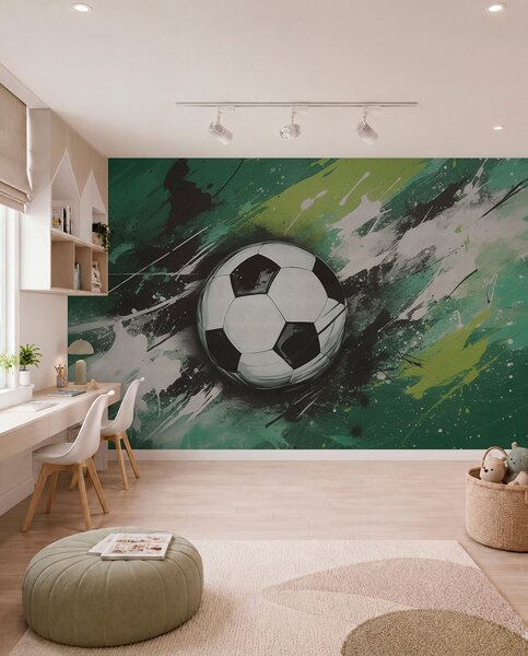 Fotótapéta Focilabda elmosódott graffitivel a háttérben, Fotótapéta tini szoba, Fotótapéta tini szoba futball, w04467 : Uwalls.hu