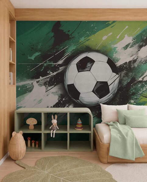 Fotótapéta Focilabda elmosódott graffitivel a háttérben, Fotótapéta tini szoba, Fotótapéta tini szoba futball, w04467 : Uwalls.hu