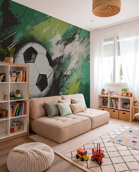 Fotótapéta Focilabda elmosódott graffitivel a háttérben, Fotótapéta tini szoba, Fotótapéta tini szoba futball, w04467 : Uwalls.hu
