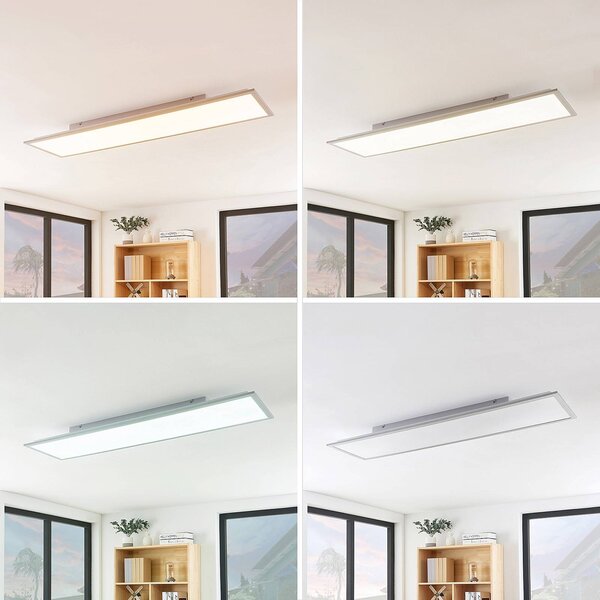 Lindby LED panel Stenley, CCT, 120 cm x 30 cm, dimmelhető, dimmelhető, Fehér / opál, Konyha, Műanyag, Modern