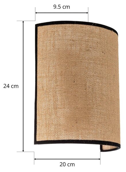 Duolla Fali világítás Jute&black, természetes barna, félkör alakú, dimmelhető, Barna / rozsda, Nappali / Étkező, Textil / szövet / selyem, Vidéki otthon / Rusztikus
