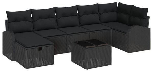 Kanapé Szett párnával tárolóval 8 pcs Fekete polirattan