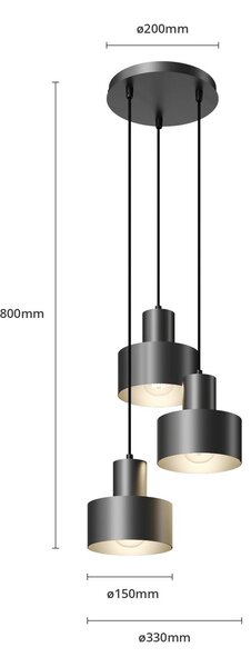 SIGMA Lógó világítás Rif, kör alakú, 3 izzós, fekete, dimmelhető, Fekete, Nappali / Étkező, fém, Modern