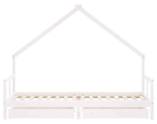 Fehér tömör fenyőfa gyerekágykeret fiókokkal 80 x 200 cm