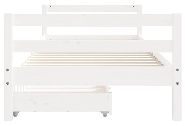 Fehér tömör fenyőfa gyerekágykeret fiókokkal 80 x 200 cm