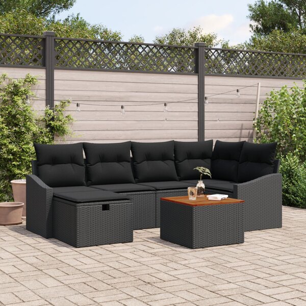 Kerti Kanapé Szett 7 db Fekete Poli rattan