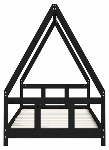Fekete tömör fenyőfa gyerekágykeret 90 x 200 cm