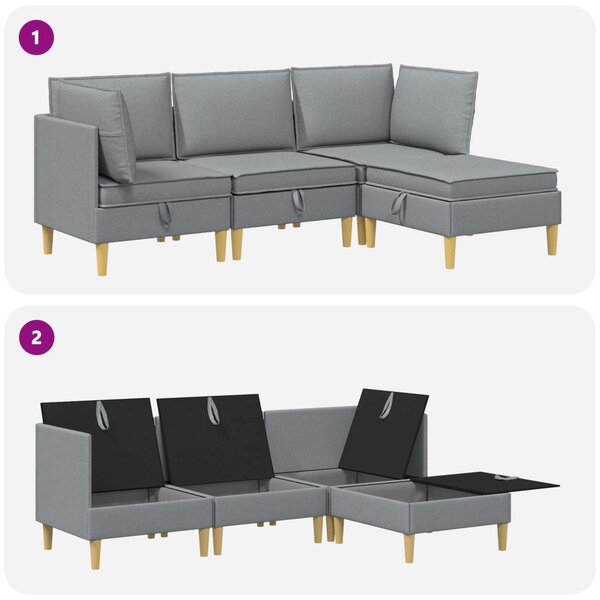 Nappali bútor szett párnával 4 pcs Világosszürke Szövet