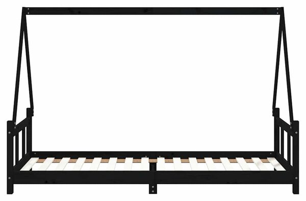 Fekete tömör fenyőfa gyerekágykeret 90 x 200 cm