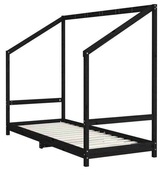 Fekete tömör fenyőfa gyerekágykeret 80 x 200 cm