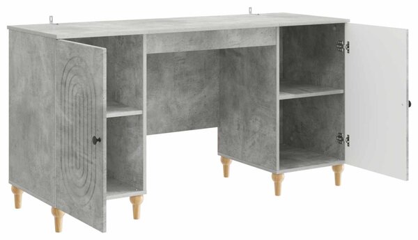 Asztal polcokkal Betonszürke 142,5 x 50 x 75 cm Szerelt Fa