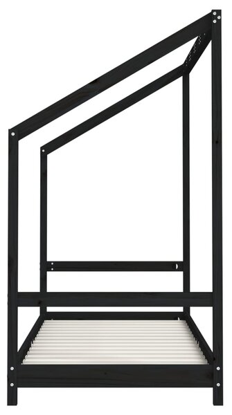 Fekete tömör fenyőfa gyerekágykeret 80 x 200 cm