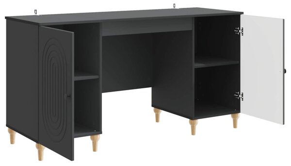 Asztal polcokkal tárolóval Fekete 142,5 x 50 x 75 cm Szerelt Fa