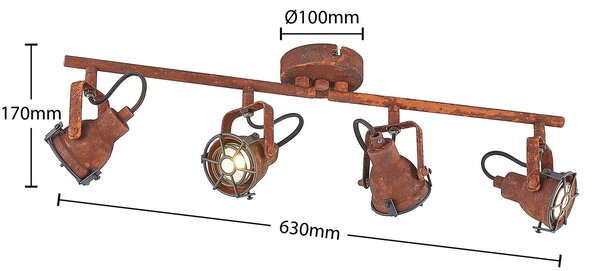 Lindby mennyezeti spot Scabra, 63 cm, rozsdabarna, 4 lámpás, fém, dimmelhető, Barna / rozsda, Nappali / Étkező, fém, Indusztriális dizájn