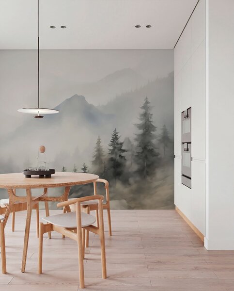 Fotótapéta Ködös erdő a hegyek hátterében, Természet fotótapéta, w04493 : Uwalls.hu