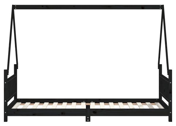 Fekete tömör fenyőfa gyerekágykeret 80 x 200 cm