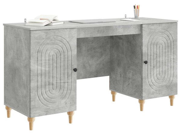 Asztal polcokkal Betonszürke 142,5 x 50 x 75 cm Szerelt Fa