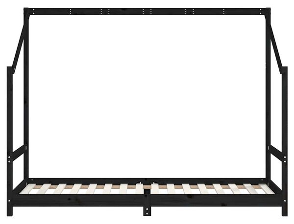 Fekete tömör fenyőfa gyerekágykeret 80 x 200 cm
