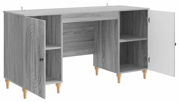 Asztal polcokkal Szürke Sonoma 142,5 x 50 x 75 cm Szerelt Fa