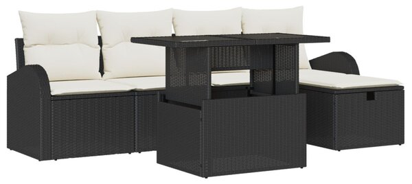 Kerti Kanapé Szett 6 db Fekete polirattan