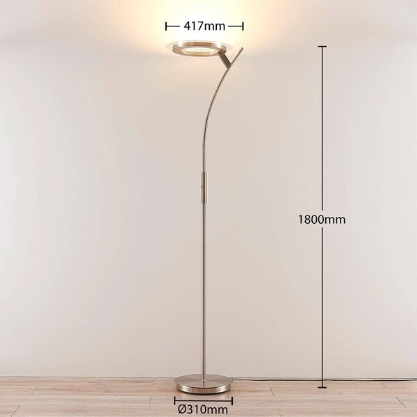 Lindby Darion LED állólámpa, szürke, fém, fényerőszabályzó, 180cm, dimmelhető, Alu / szürke / cink, Nappali / Étkező, fém, Modern